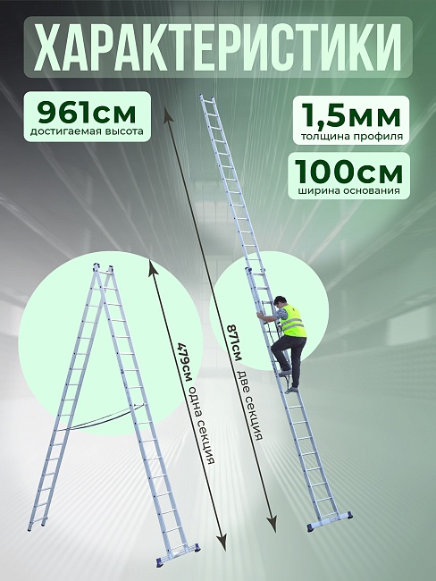 Лестница двухсекционная Alumet Ал 6217 фото 2