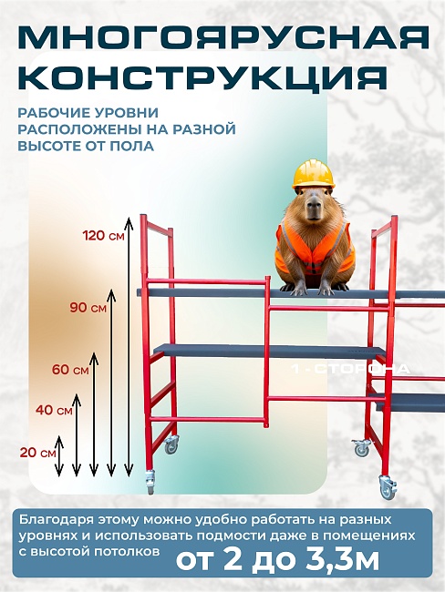 Подмости двухсекционные складные малярные многоярусные на колесах Промышленник H120 фото 2