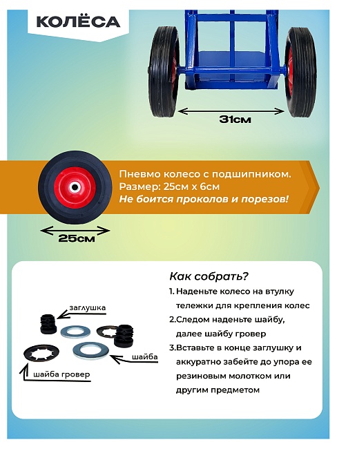 Грузовая тележка двухколесная Промышленник Д-150П с откидной полкой (литые колеса) 250 мм фото 5