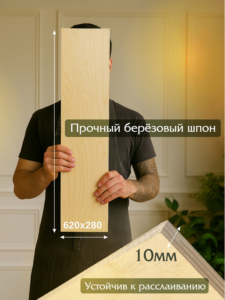 Фанера Промышленник 620х280х10мм, береза, упаковка 5 шт фото 2