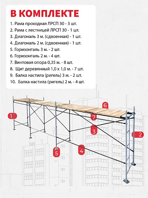 Леса строительные рамные ЛРСП 30 комплект 7x2 м фото 5