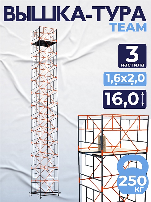 Вышка-тура TeaM ВСП 1.6х2.0, 16.0 м фото 1